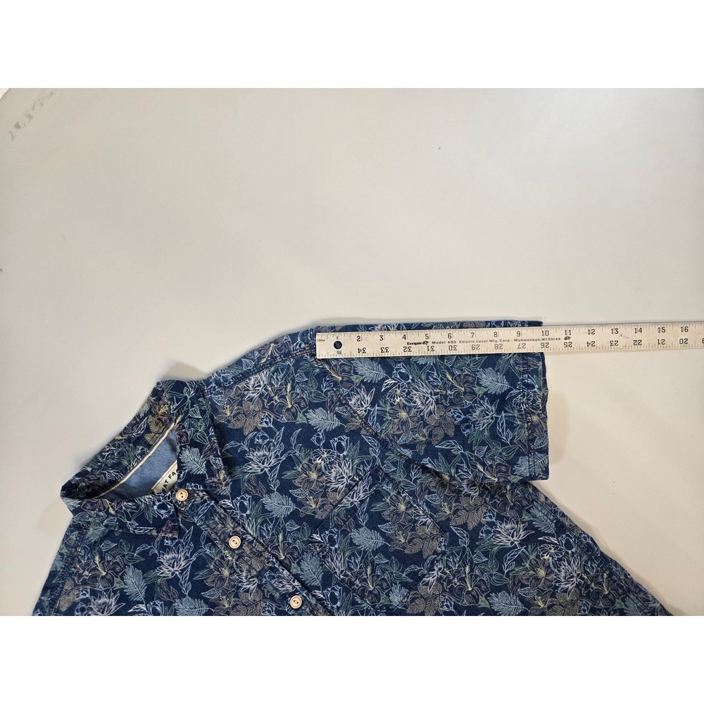 Fat Face Mens Large Blue Floral Botanical Cotton Short Sleeve Button Down Shirt - Picture 9 of 12